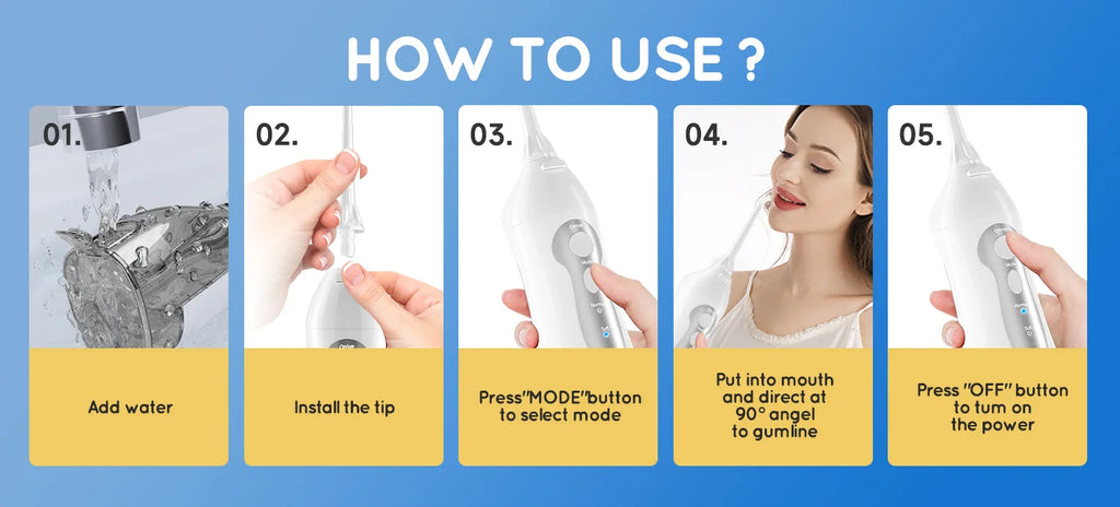 Portable Cordless Water Flosser – 3 Modes & 6 Jet Tips