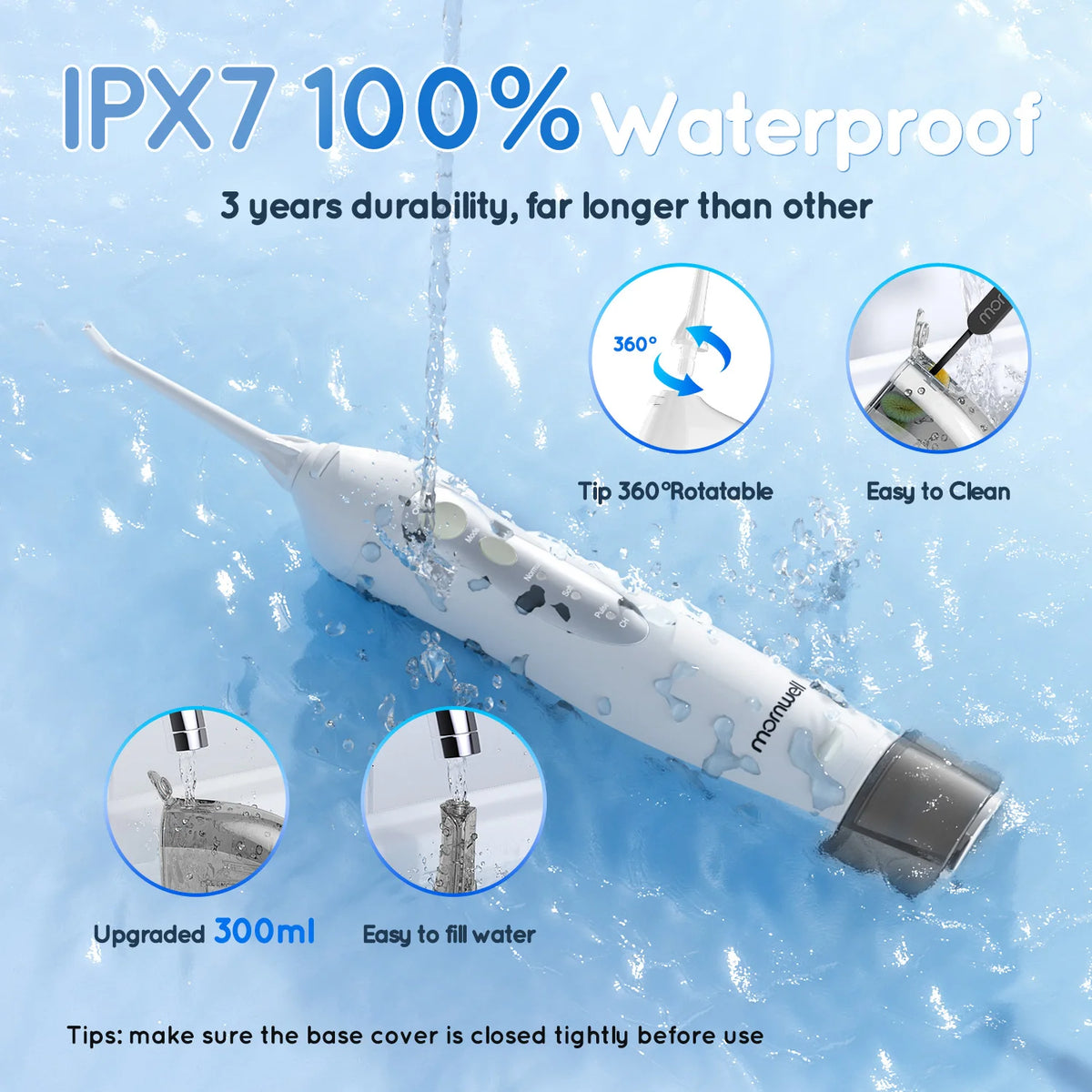 Portable Cordless Water Flosser – 3 Modes & 6 Jet Tips