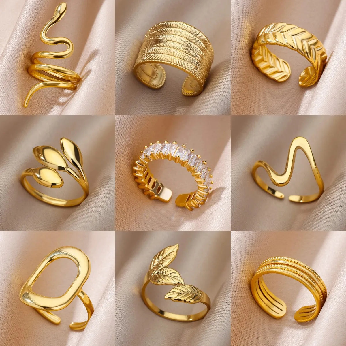 Gold Adjustable Statement Ring for Women – 316L Stainless Steel