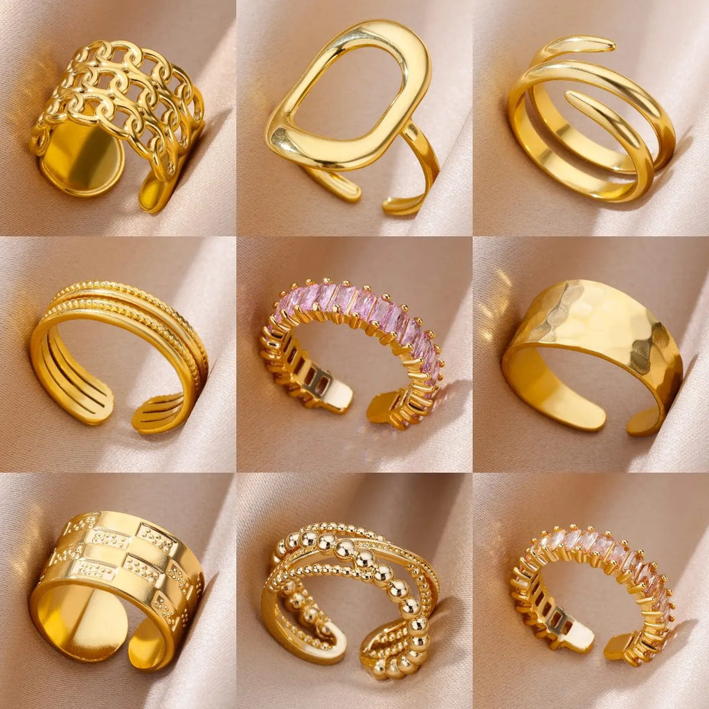 Gold Adjustable Statement Ring for Women – 316L Stainless Steel