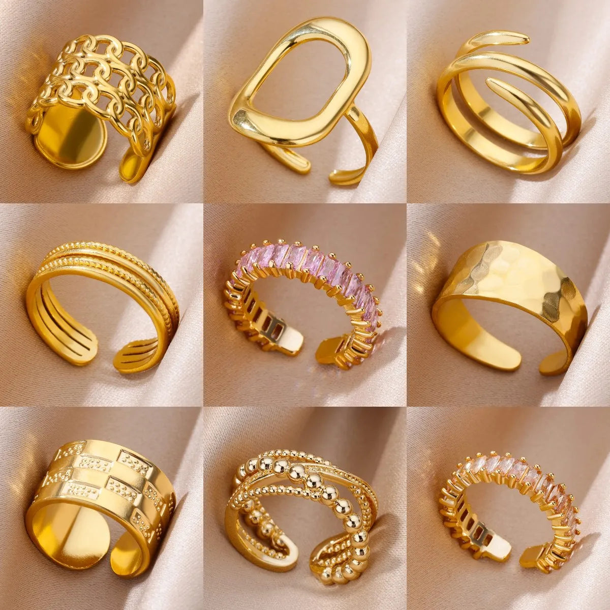 Gold Adjustable Statement Ring for Women – 316L Stainless Steel