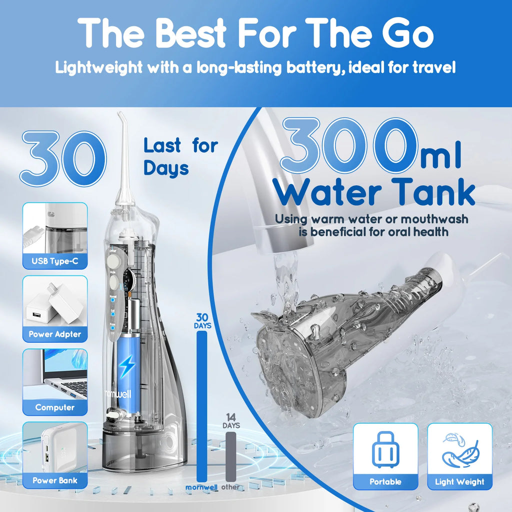 Portable Cordless Water Flosser – 3 Modes & 6 Jet Tips