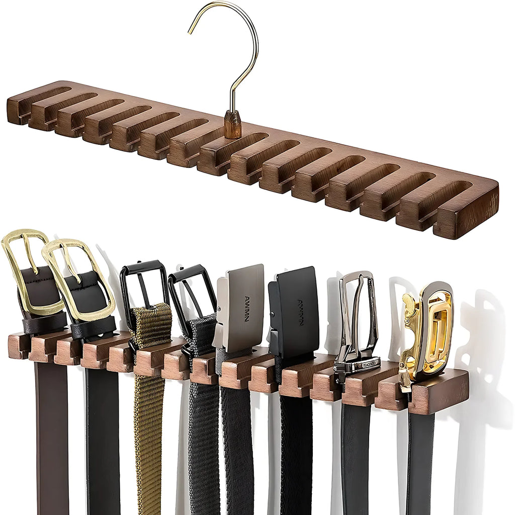 Wooden Wall-Mounted Belt & Tie Organizer Rack