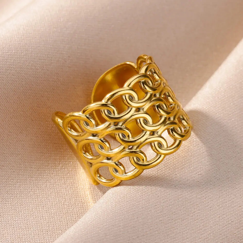 Gold Adjustable Statement Ring for Women – 316L Stainless Steel