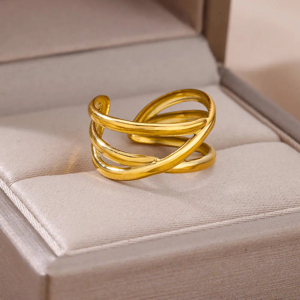 Gold Adjustable Statement Ring for Women – 316L Stainless Steel