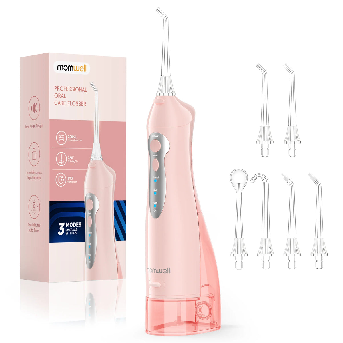 Portable Cordless Water Flosser – 3 Modes & 6 Jet Tips