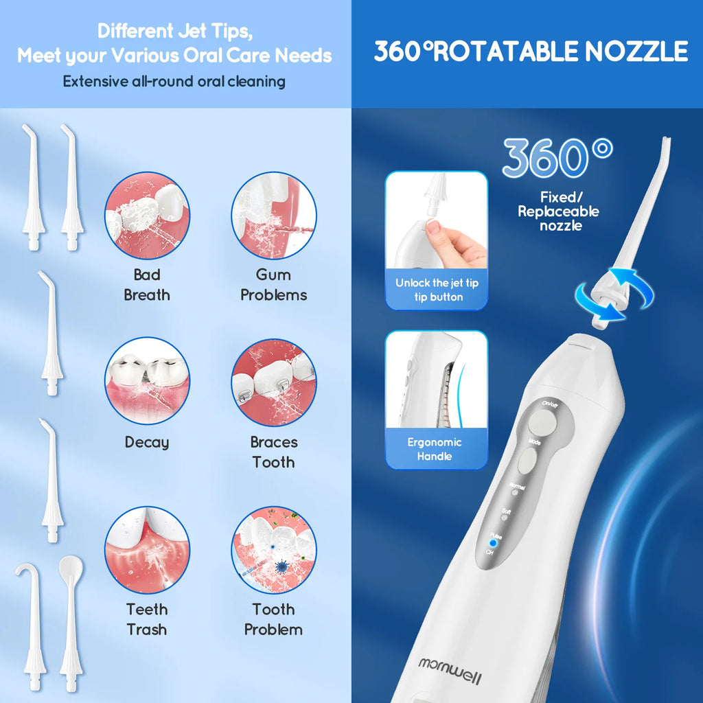 Portable Cordless Water Flosser – 3 Modes & 6 Jet Tips