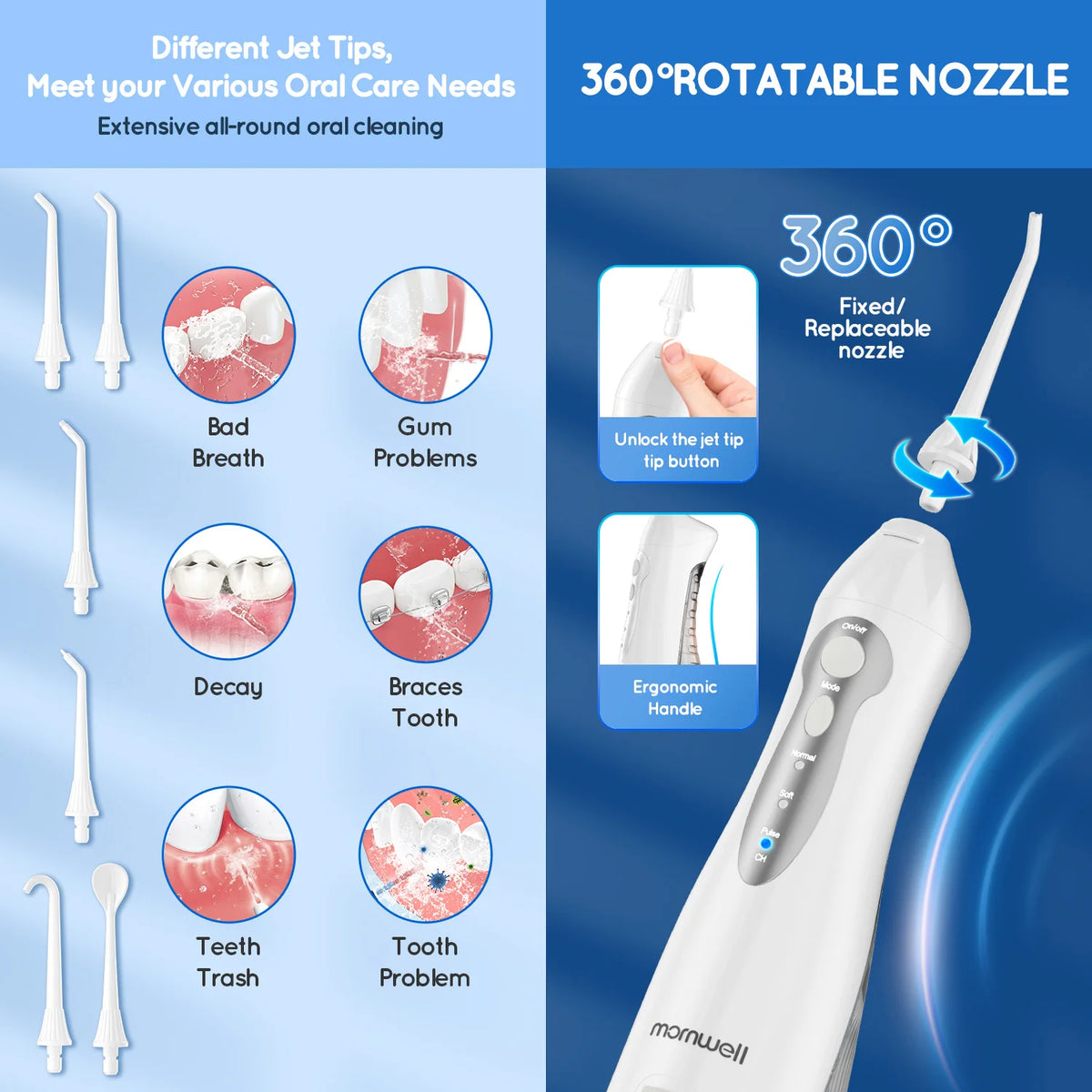 Portable Cordless Water Flosser – 3 Modes & 6 Jet Tips